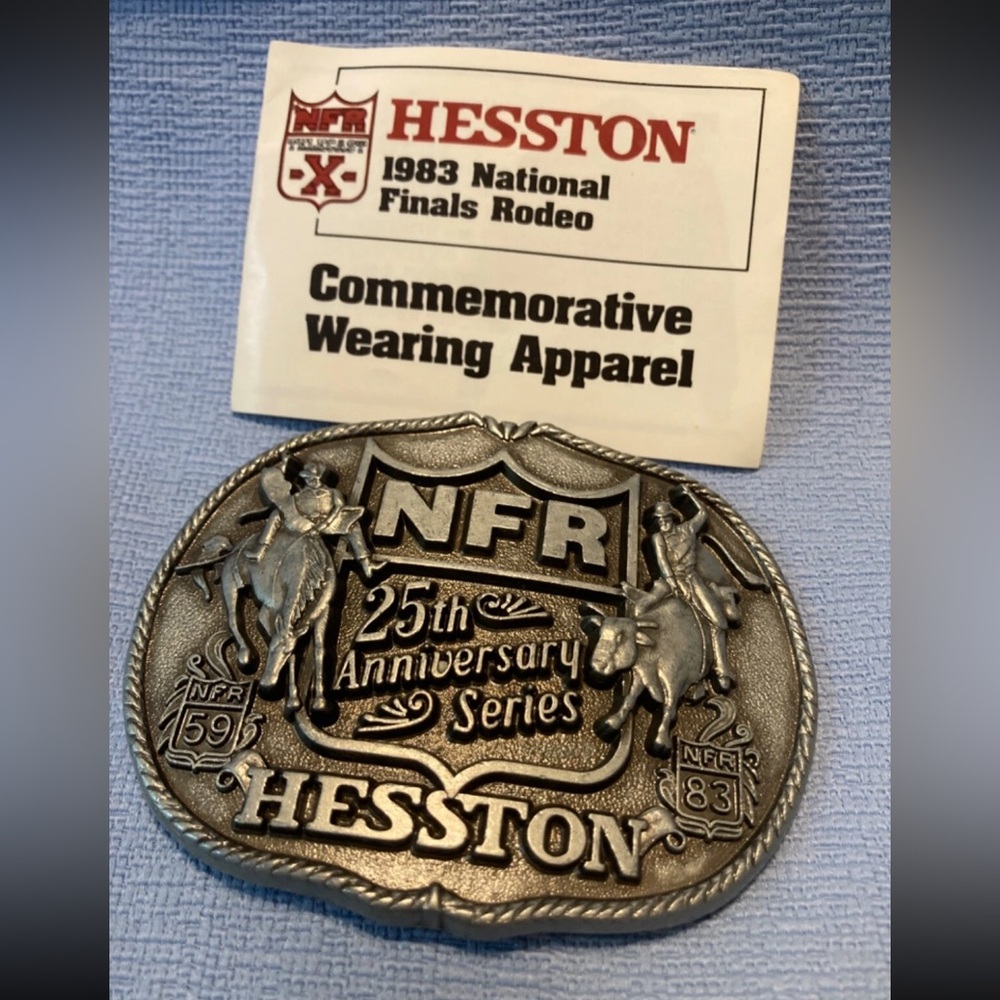 Vintage Belt Buckle Hesston NFR 25th Anniversary (1983) Pewter Americana